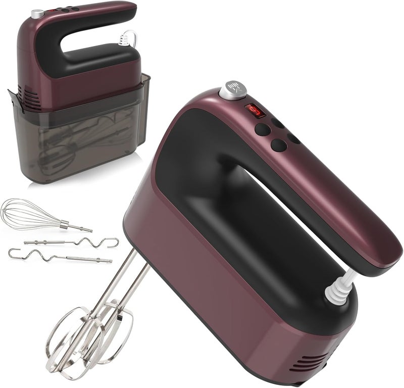 Yomelo 9-Speed Digital Hand Mixer Electric, 400W Powerful DC Motor, Hand Mixer Electric Handheld with Snap-On Storage Case, 5 Stainless Steel Accessories, Beaters, Dough Hooks, Whisk(Grape Purple) - Image 1